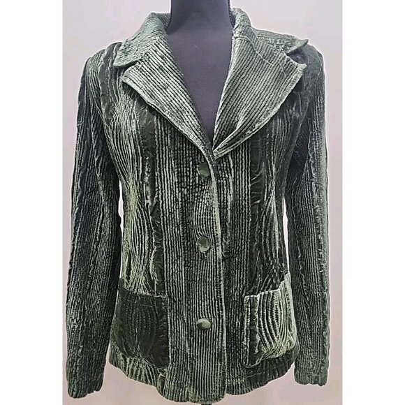 Harvé Benard Jackets & Blazers - HARVE BENARD Womens Blazer Size 6 S Green Crinkle Velvet Holdiay Artsy Jacket